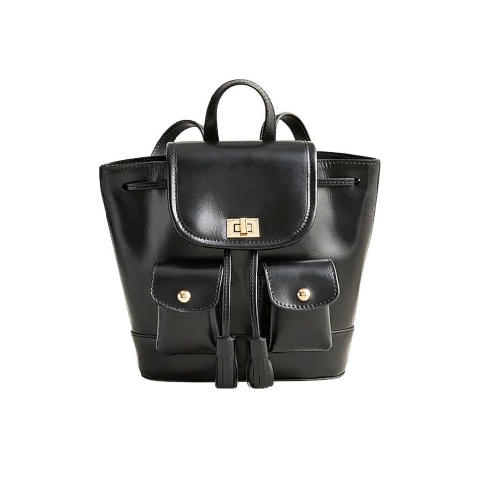 J.CREW Italian Leather Backpack Black Adjustable Small Stylish City Travel NWOT